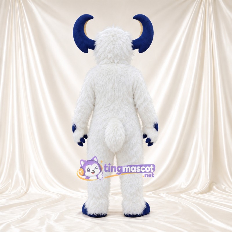 Costume de mascotte Monstre – blanc / bleu – Cornes (bleu) Costume de mascotte Monstre – blanc / bleu – Cornes (bleu)