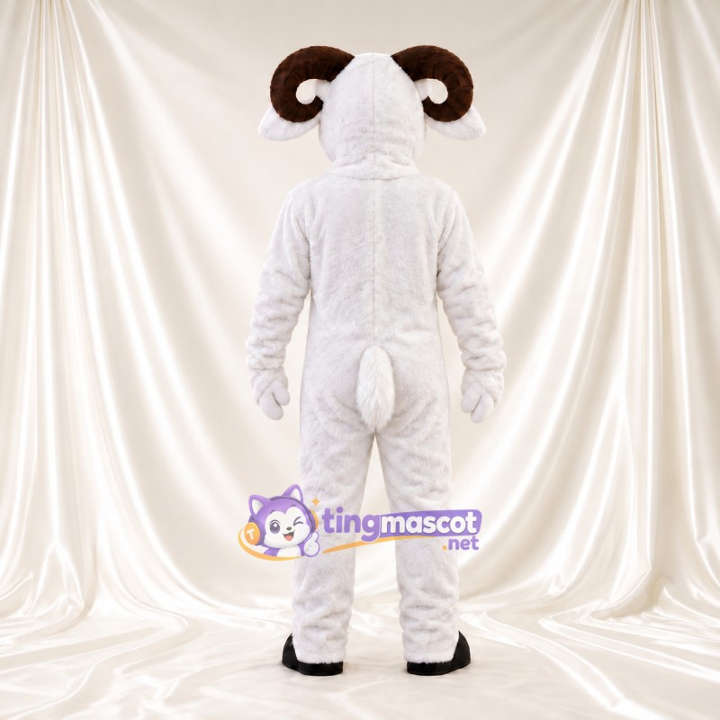Costume de mascotte Bélier – blanc – Cornes (marron); Barbe (gris) Costume de mascotte Bélier – blanc – Cornes (marron); Barbe (gris)