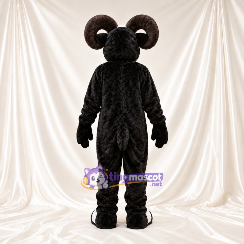 Black and White Ram Mascot Costume - White Belly and Curled White Horns Black and White Ram Mascot Costume - White Belly and Curled White Horns