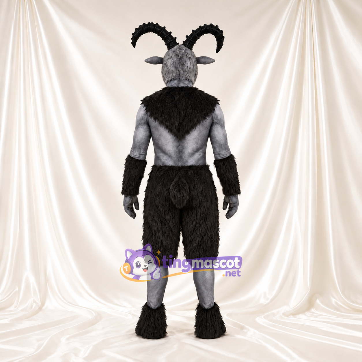 Costume de mascotte Démon chèvre – gris / noir – Cornes courbées Costume de mascotte Démon chèvre – gris / noir – Cornes courbées