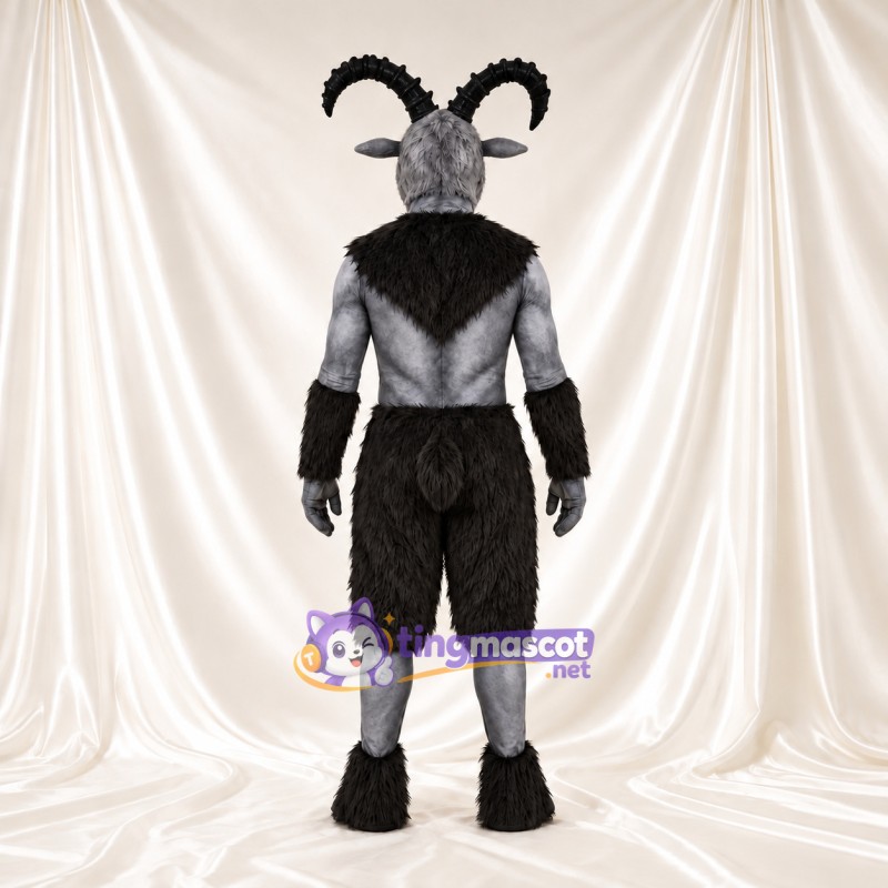 Costume de mascotte Démon chèvre – gris / noir – Cornes courbées Costume de mascotte Démon chèvre – gris / noir – Cornes courbées
