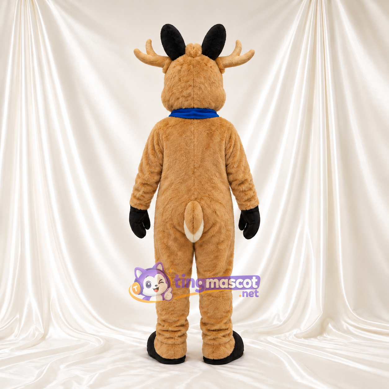 Costume de mascotte Cerf – brun clair – Bois; Bandana (bleu) Costume de mascotte Cerf – brun clair – Bois; Bandana (bleu)