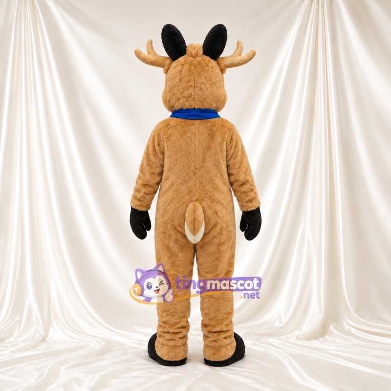 Costume de mascotte Cerf – brun clair – Bois; Bandana (bleu) Costume de mascotte Cerf – brun clair – Bois; Bandana (bleu)