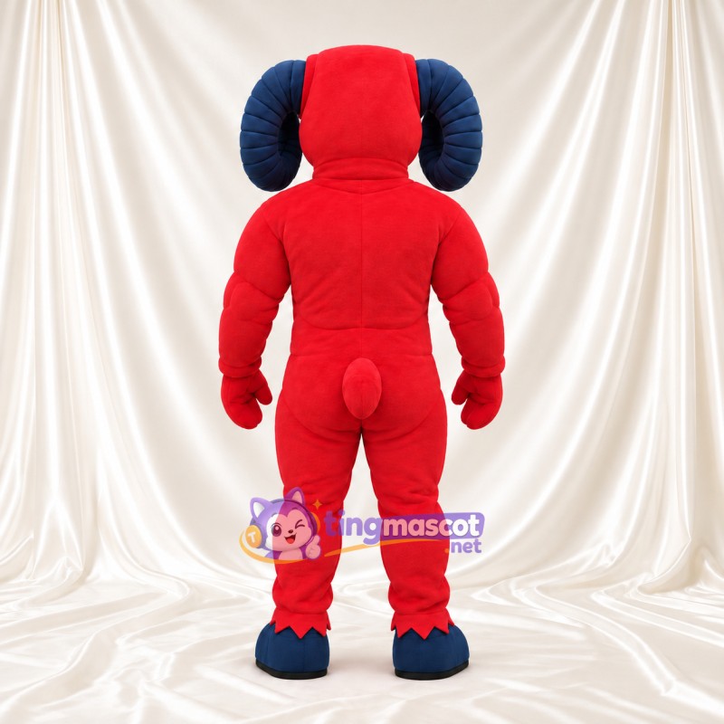 Costume de mascotte Bélier – rouge – Torse musclé; Cornes (bleu marine)