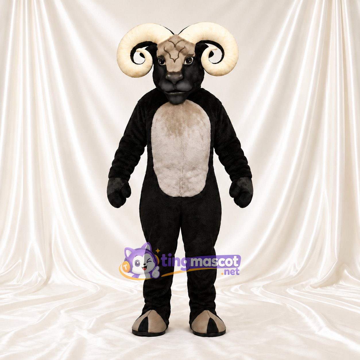 Black Ram Mascot Costume - Cream Belly Black Ram Mascot Costume - Cream Belly