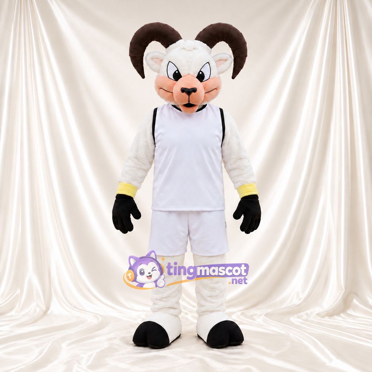 Costume de mascotte Bélier – blanc – Tenue de sport (blanc) Costume de mascotte Bélier – blanc – Tenue de sport (blanc)