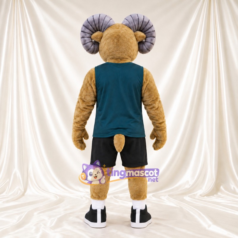 Costume de mascotte Bélier – brun clair – Chemise (bleu canard); Short (noir) Costume de mascotte Bélier – brun clair – Chemise (bleu canard); Short (noir)