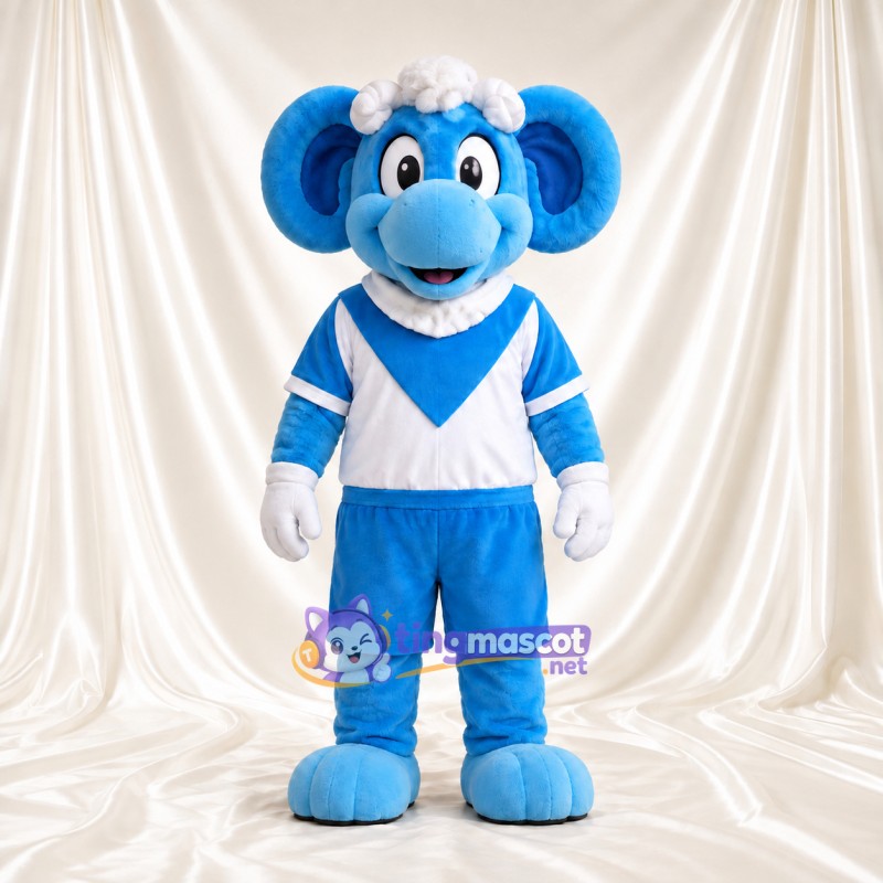 Costume de mascotte Bélier – bleu – Tenue de sport (bleu / blanc) Costume de mascotte Bélier – bleu – Tenue de sport (bleu / blanc)