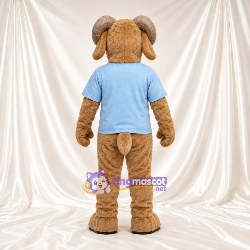 Costume de mascotte Bélier – brun clair – Chemise (bleu clair) Costume de mascotte Bélier – brun clair – Chemise (bleu clair)
