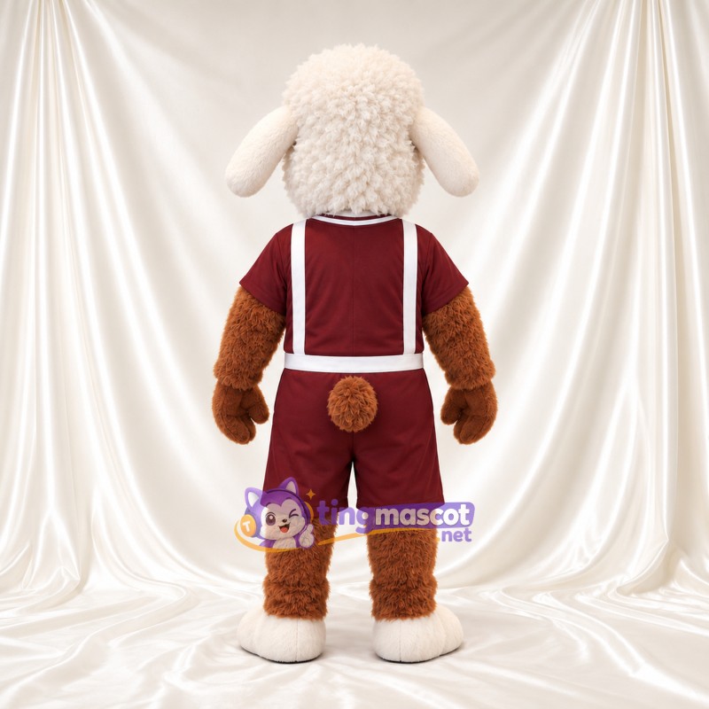 Brown and White Sheep Mascot Costume - Burgundy Sports Uniform Brown and White Sheep Mascot Costume - Burgundy Sports Uniform