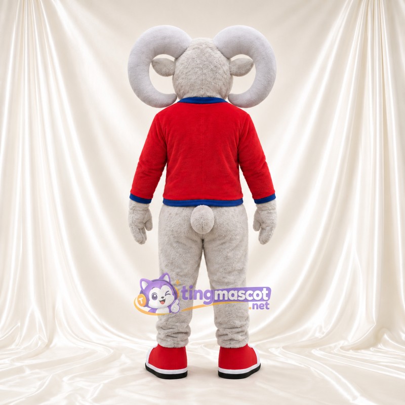 Costume de mascotte Bélier – gris – Pull (rouge); Pantalon (beige) Costume de mascotte Bélier – gris – Pull (rouge); Pantalon (beige)