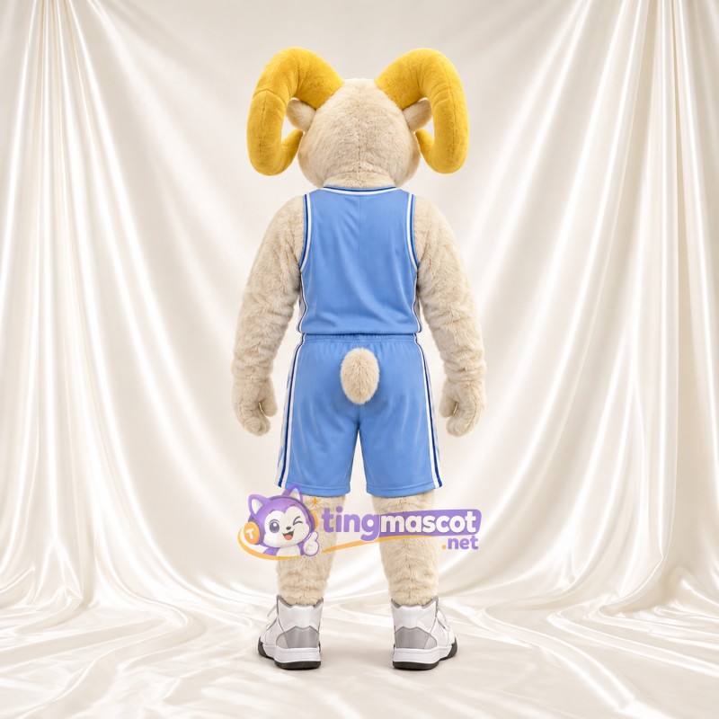 Costume de mascotte Bélier – crème – Tenue de basket (bleu) Costume de mascotte Bélier – crème – Tenue de basket (bleu)