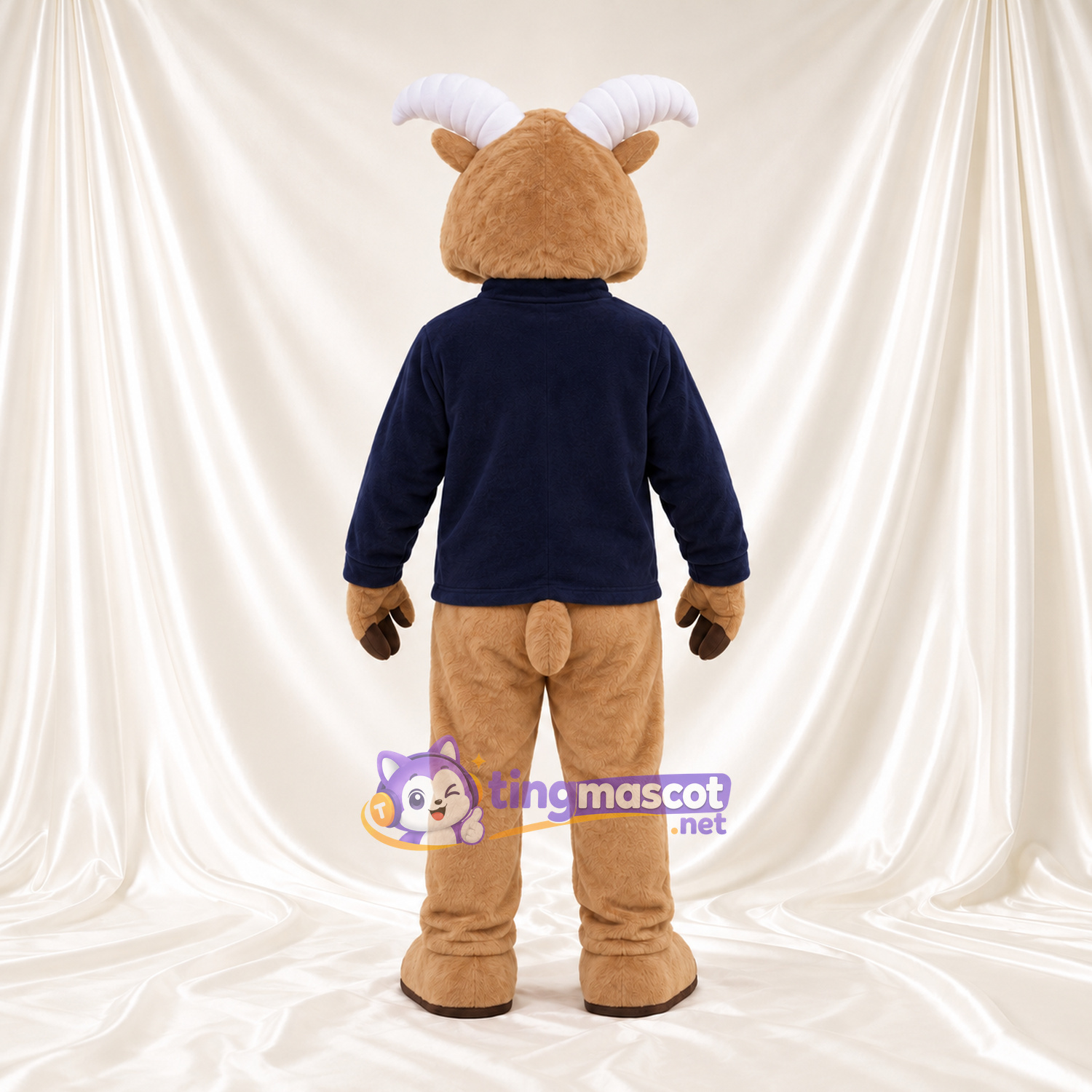 Costume de mascotte Bélier – brun clair – Pull (bleu marine) Costume de mascotte Bélier – brun clair – Pull (bleu marine)