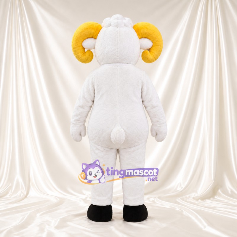 Costume de mascotte Bélier – blanc – Ventre rond; Cornes (jaune) Costume de mascotte Bélier – blanc – Ventre rond; Cornes (jaune)