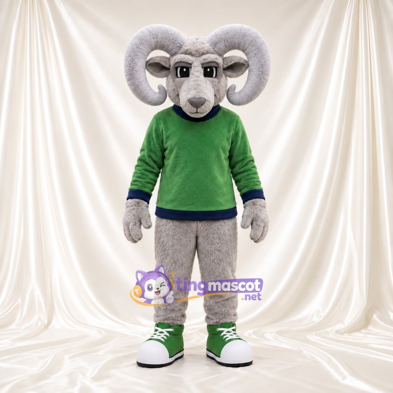 Costume de mascotte Bélier – gris – Pull (vert) Costume de mascotte Bélier – gris – Pull (vert)