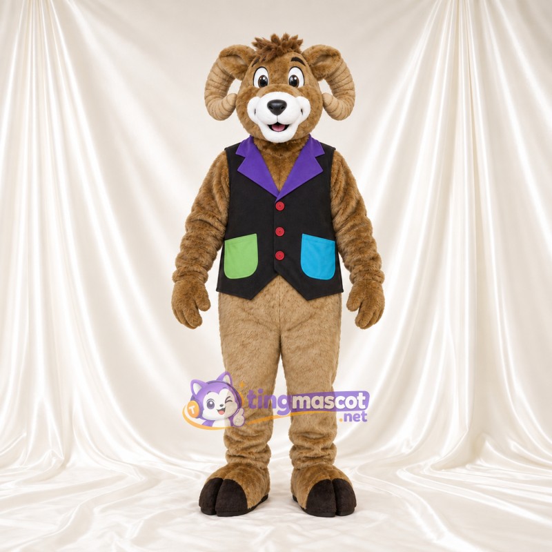 Costume de mascotte Bélier – brun clair – Gilet (multicolore) Costume de mascotte Bélier – brun clair – Gilet (multicolore)