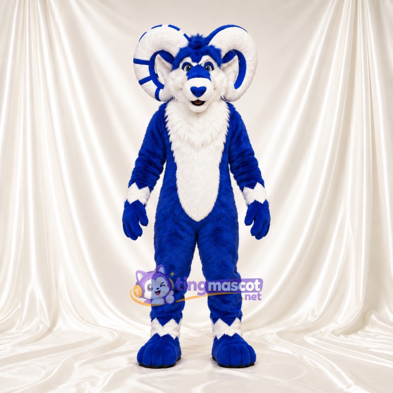 Costume de mascotte Bélier – bleu / blanc Costume de mascotte Bélier – bleu / blanc