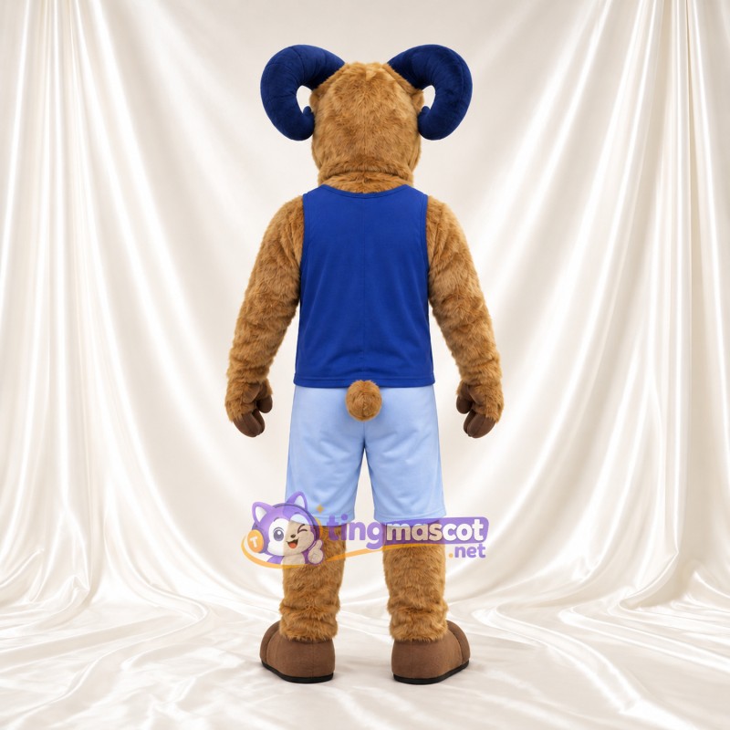 Costume de mascotte Bélier – brun clair – Chemise (bleu); Cornes (bleu marine) Costume de mascotte Bélier – brun clair – Chemise (bleu); Cornes (bleu marine)