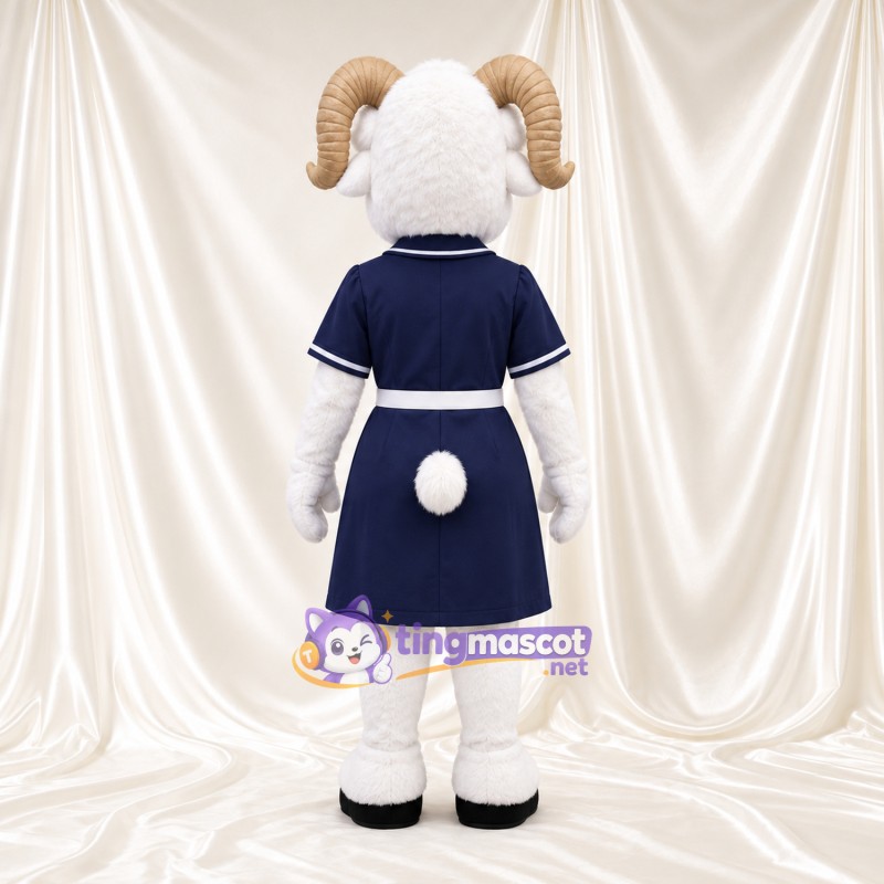 Costume de mascotte Bélier – blanc – Robe (bleu marine) Costume de mascotte Bélier – blanc – Robe (bleu marine)