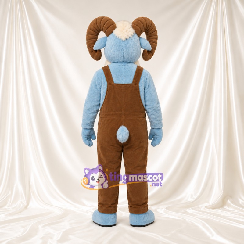 Maskottchenkostüm Widder – blau – Latzhose (braun) Maskottchenkostüm Widder – blau – Latzhose (braun)