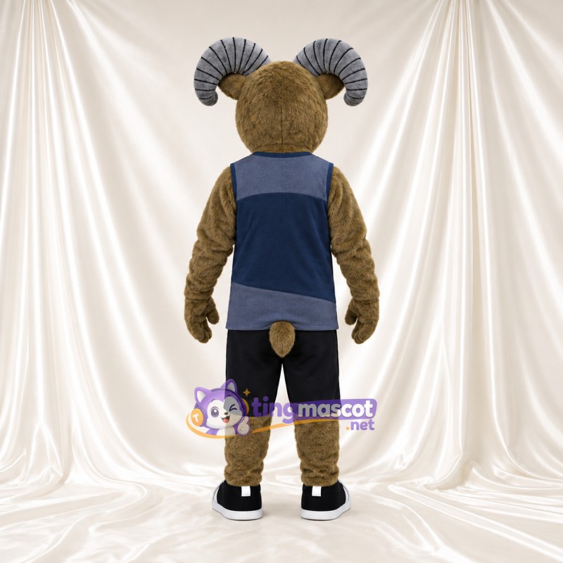 Costume de mascotte Bélier – brun clair – Chemise (bleu marine); Short (noir) Costume de mascotte Bélier – brun clair – Chemise (bleu marine); Short (noir)