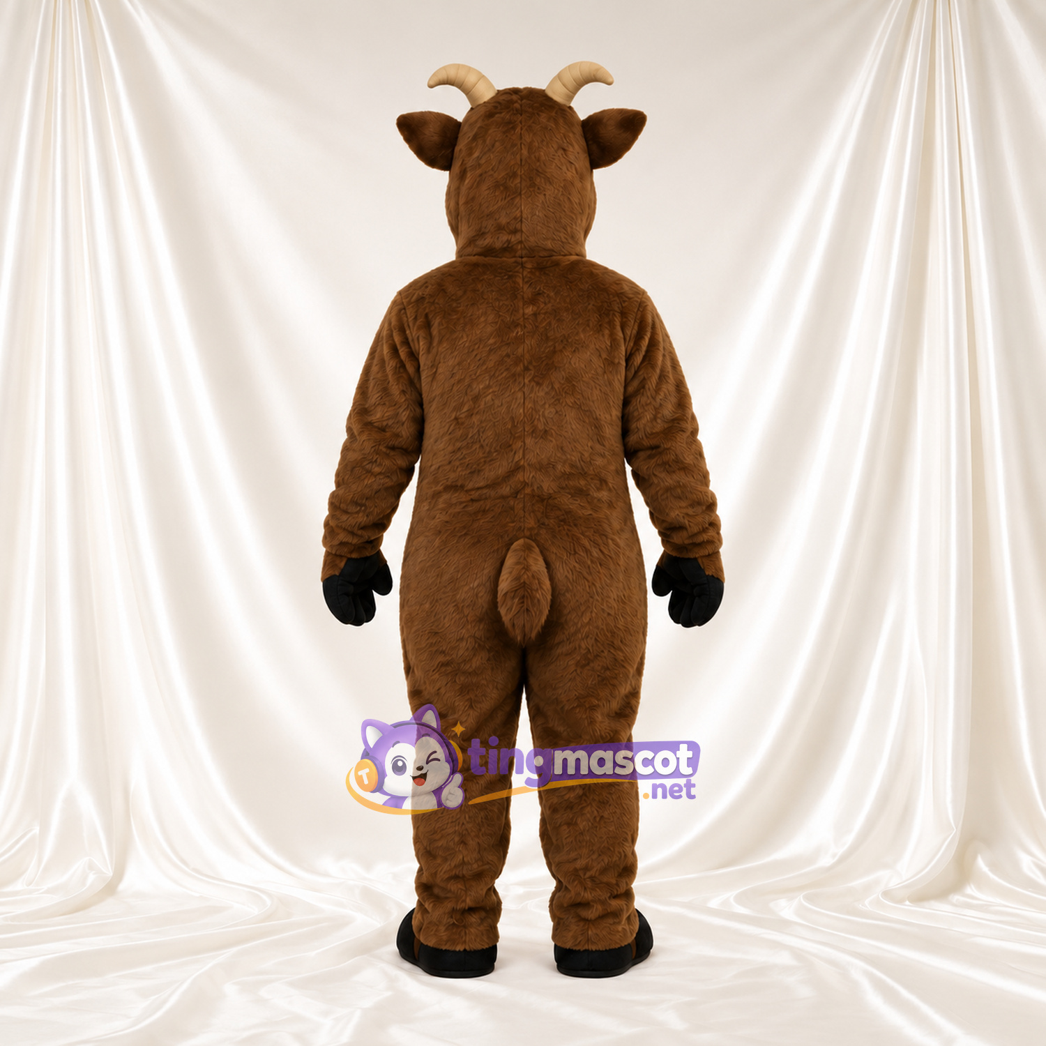 Maskottchenkostüm Widder – braun – Bauch (creme); Gesichtsblässe (weiß) Maskottchenkostüm Widder – braun – Bauch (creme); Gesichtsblässe (weiß)