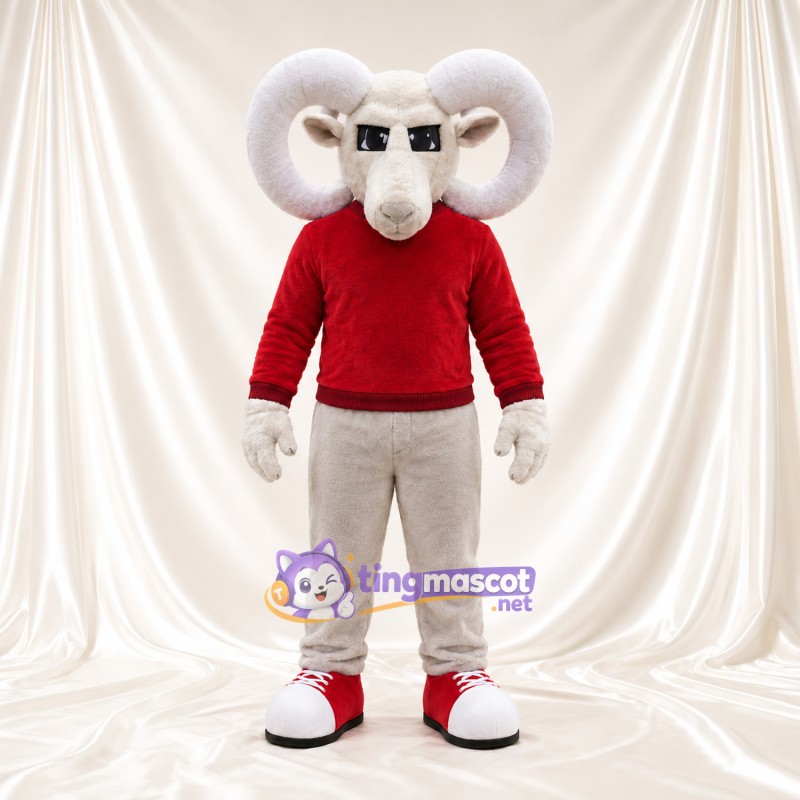 Costume de mascotte Mouton – blanc – Pull (rouge); Short (blanc) Costume de mascotte Mouton – blanc – Pull (rouge); Short (blanc)