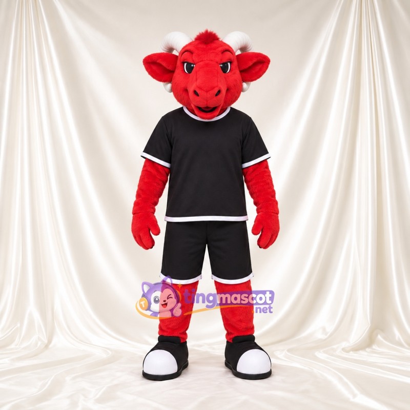 Costume de mascotte Bélier – rouge – Tenue de sport (noir) Costume de mascotte Bélier – rouge – Tenue de sport (noir)