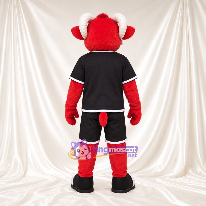 Costume de mascotte Bélier – rouge – Tenue de sport (noir) Costume de mascotte Bélier – rouge – Tenue de sport (noir)