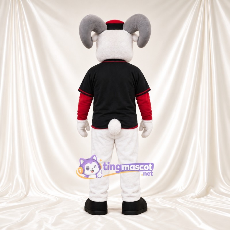 Costume de mascotte Bélier – blanc – Chemise (noir); Pantalon (blanc) Costume de mascotte Bélier – blanc – Chemise (noir); Pantalon (blanc)