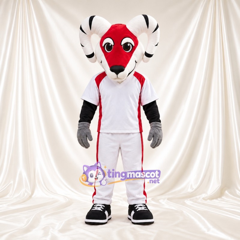 Costume de mascotte Bélier – rouge / blanc – Tenue de sport (blanc / rouge) Costume de mascotte Bélier – rouge / blanc – Tenue de sport (blanc / rouge)