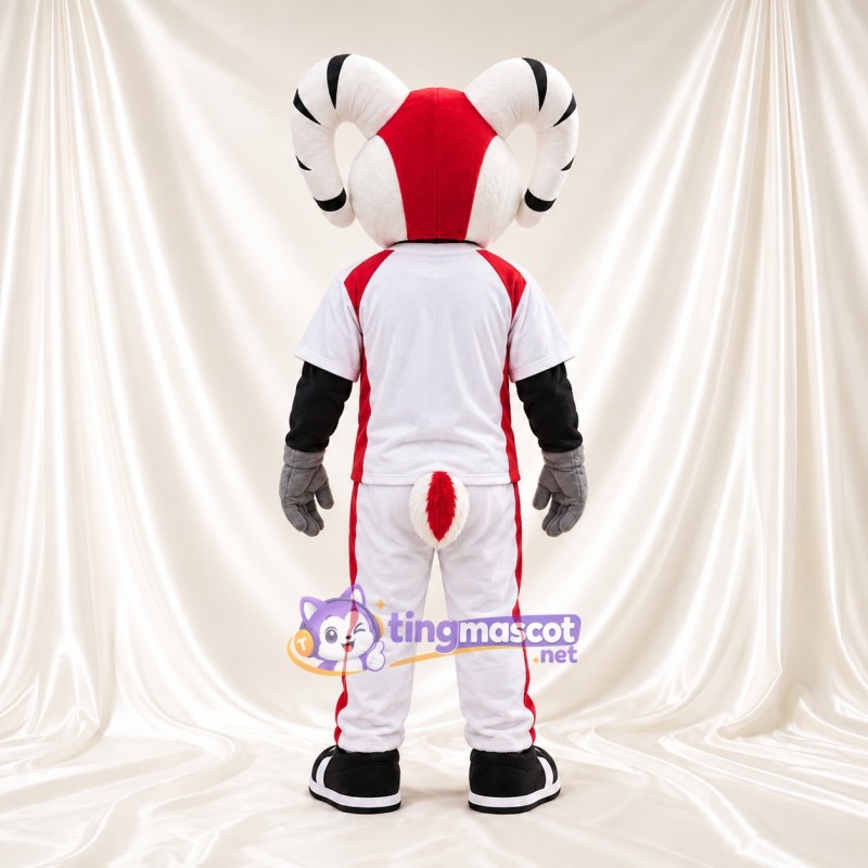 Costume de mascotte Bélier – rouge / blanc – Tenue de sport (blanc / rouge) Costume de mascotte Bélier – rouge / blanc – Tenue de sport (blanc / rouge)