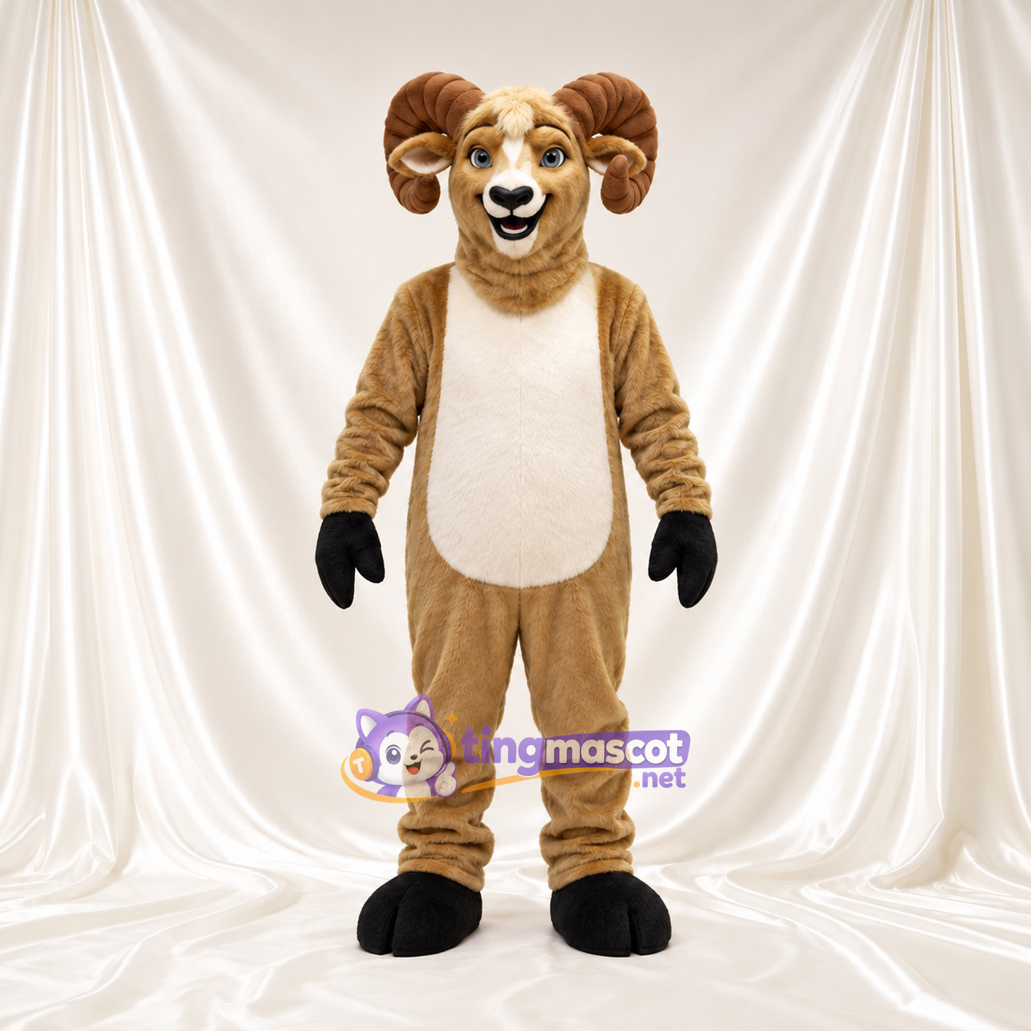 Costume de mascotte Bélier – brun clair – Gants (noir) Costume de mascotte Bélier – brun clair – Gants (noir)
