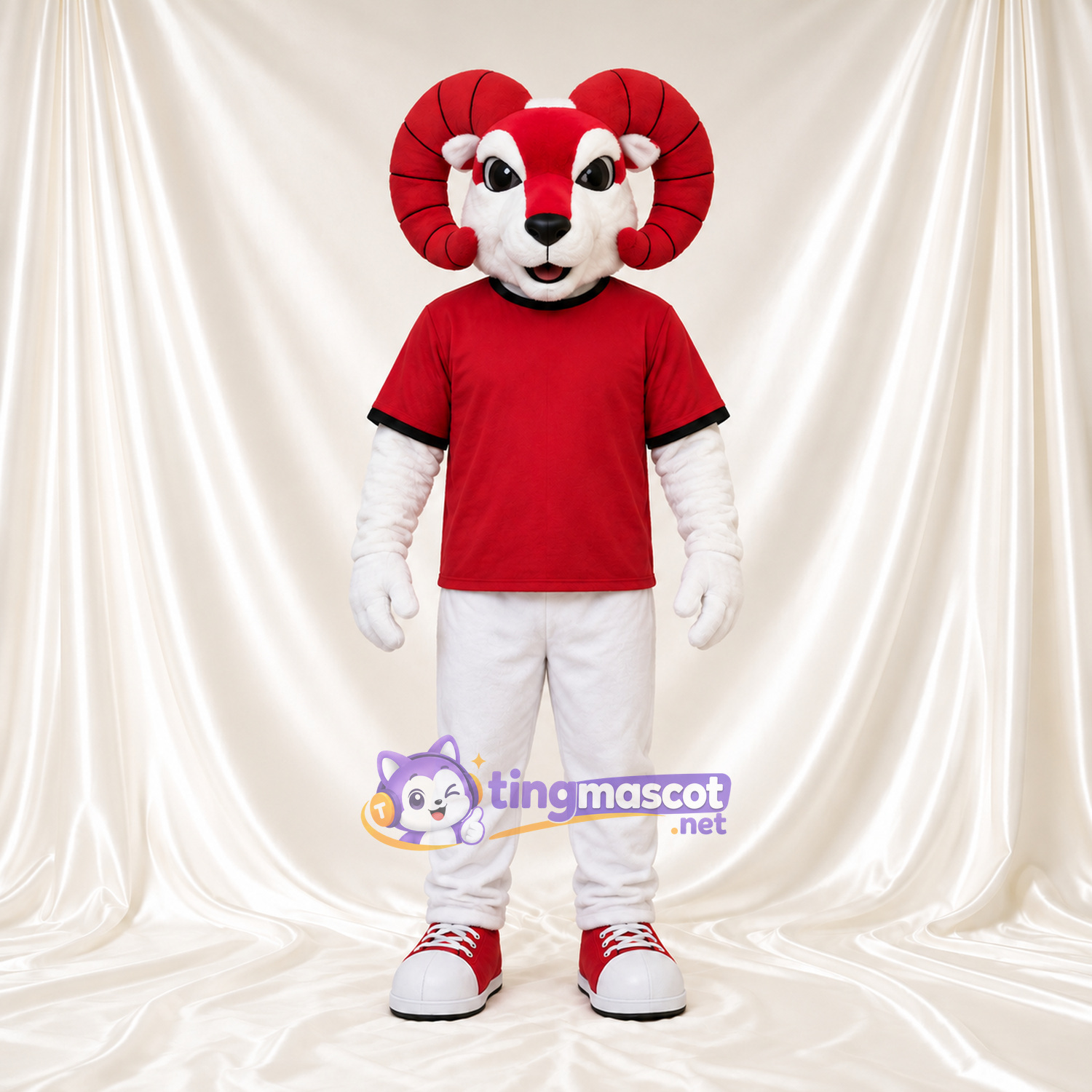 Costume de mascotte Bélier – rouge / blanc – Chemise (rouge); Pantalon (blanc) Costume de mascotte Bélier – rouge / blanc – Chemise (rouge); Pantalon (blanc)