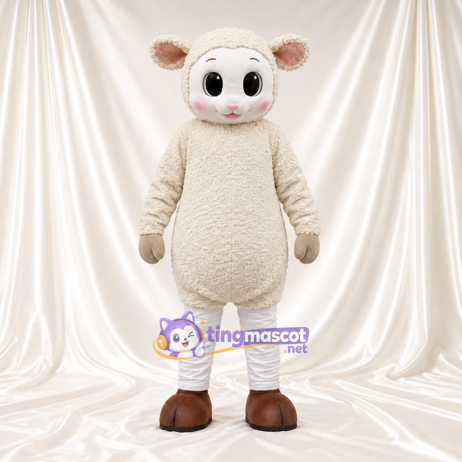 Cream Sheep Mascot Costume - Brown Hooves and Pink Cheeks Cream Sheep Mascot Costume - Brown Hooves and Pink Cheeks