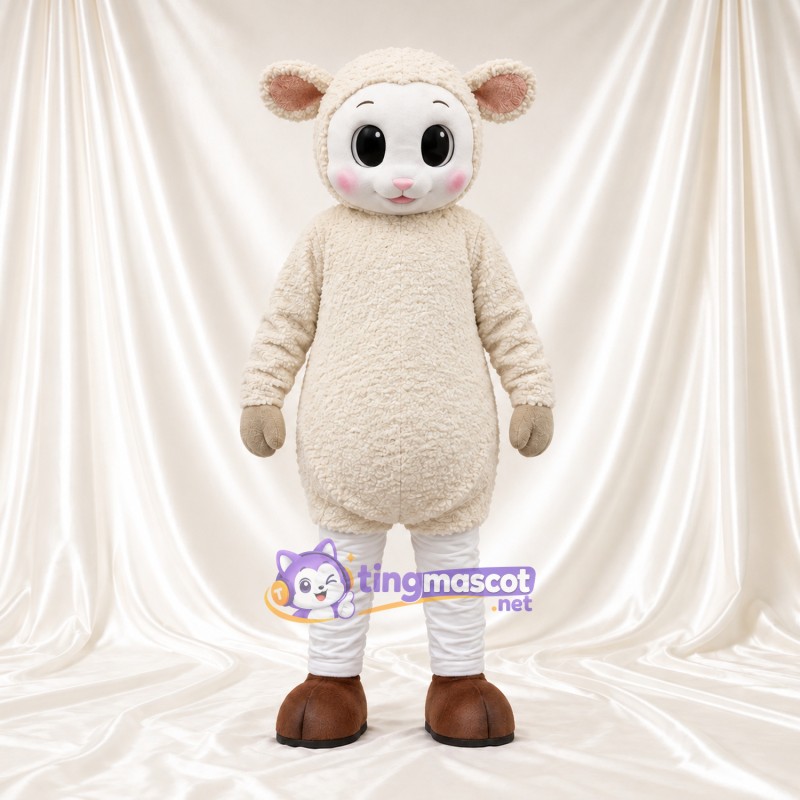 Cream Sheep Mascot Costume - Brown Hooves and Pink Cheeks Cream Sheep Mascot Costume - Brown Hooves and Pink Cheeks