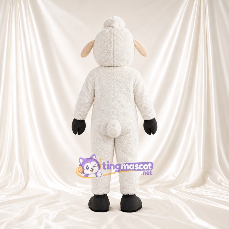 Costume de mascotte Mouton – blanc – Gants (noir); Visage (crème) Costume de mascotte Mouton – blanc – Gants (noir); Visage (crème)