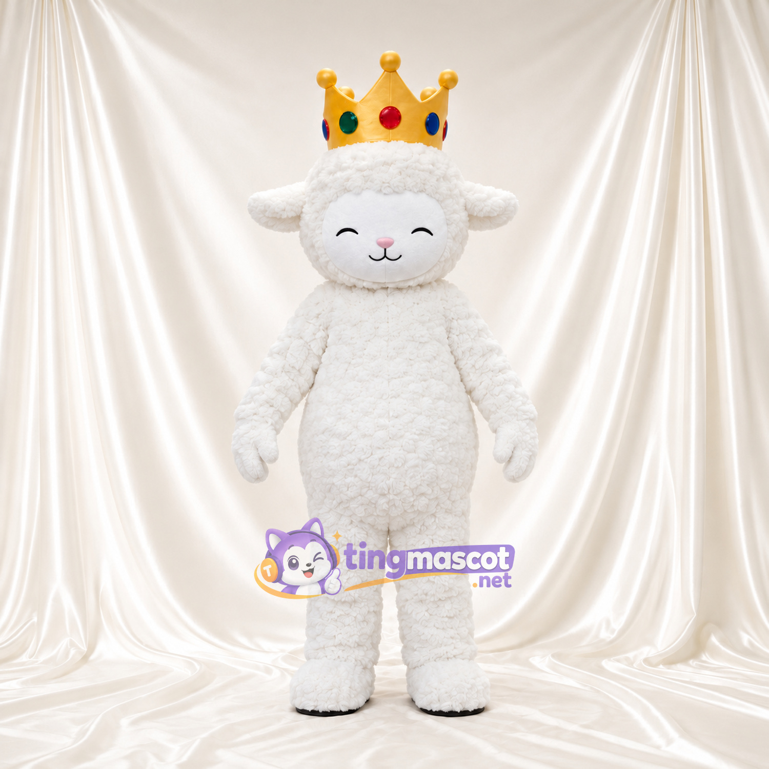 Costume de mascotte Mouton – blanc – Couronne (doré) Costume de mascotte Mouton – blanc – Couronne (doré)