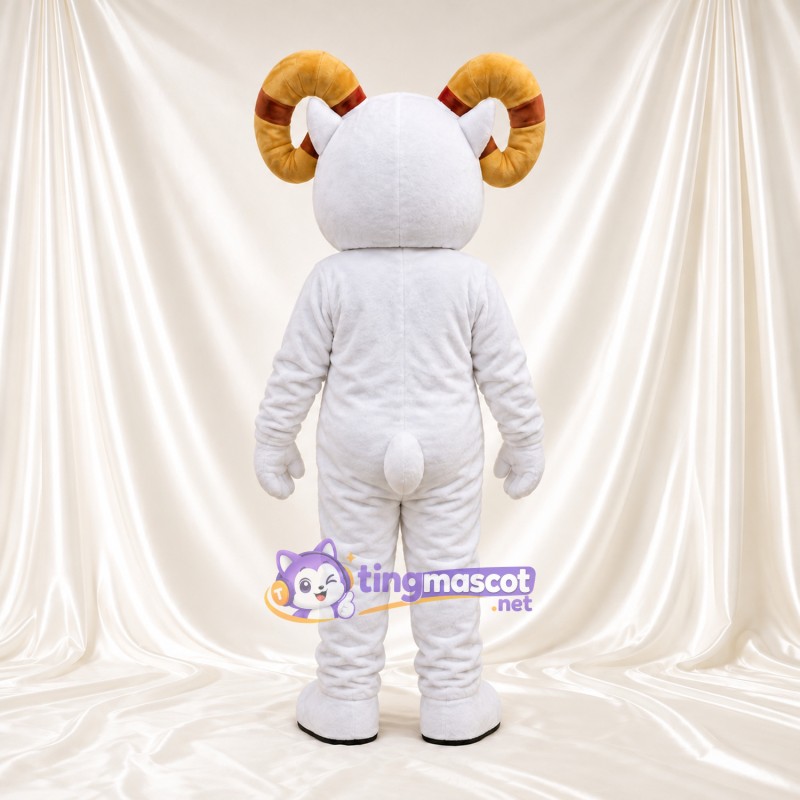 Costume de mascotte Bélier – blanc – Cornes (jaune); Gants (blanc) Costume de mascotte Bélier – blanc – Cornes (jaune); Gants (blanc)