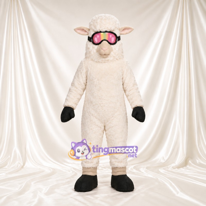 Costume de mascotte Mouton – crème – Lunettes de protection (rose) Costume de mascotte Mouton – crème – Lunettes de protection (rose)