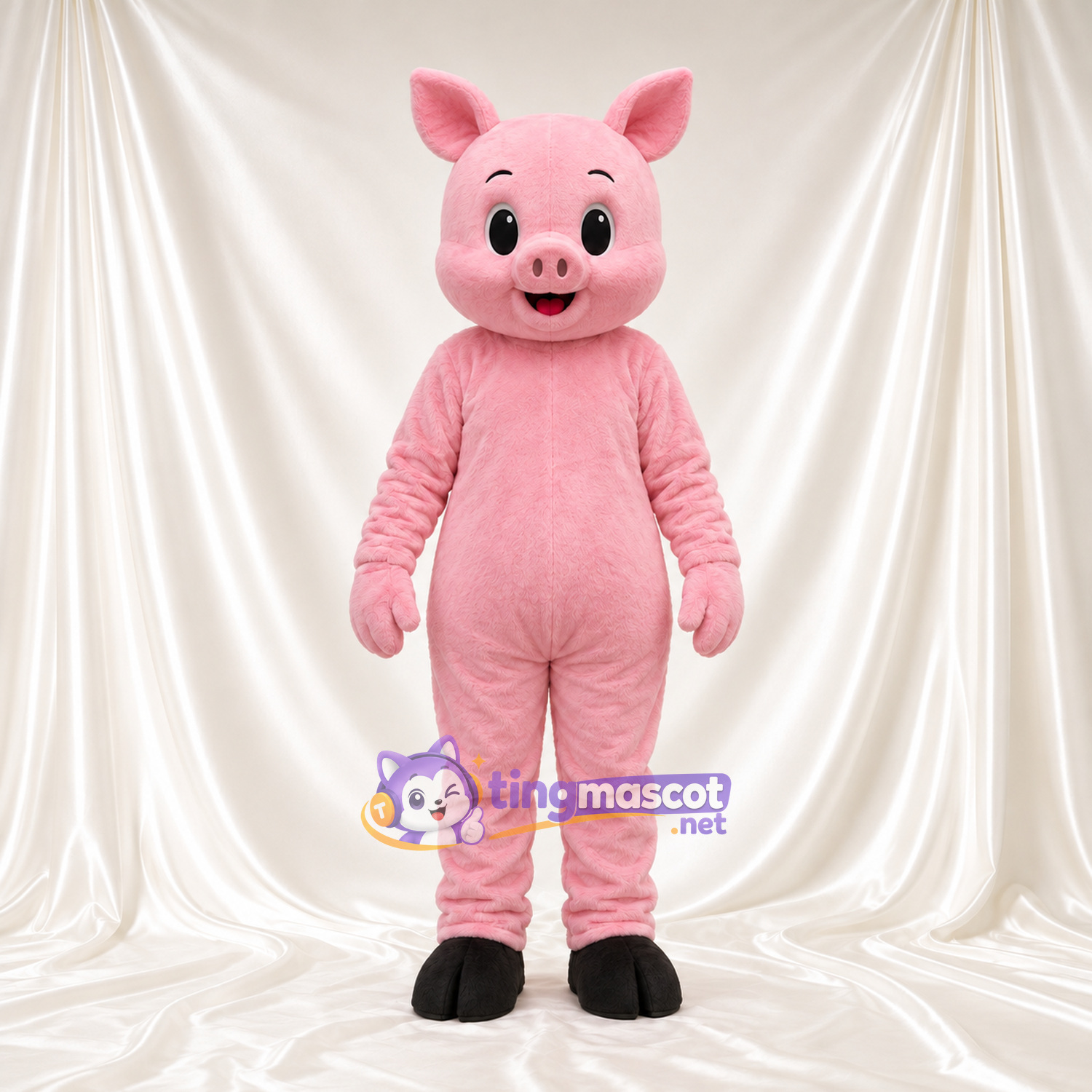 Costume de mascotte Cochon – rose – Mains (rose); Pieds (noir) Costume de mascotte Cochon – rose – Mains (rose); Pieds (noir)