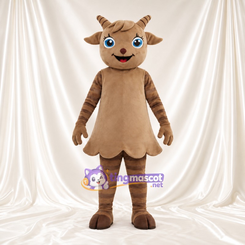 Brown Goat Mascot Costume - Short Antlers and Blue Eyes Brown Goat Mascot Costume - Short Antlers and Blue Eyes