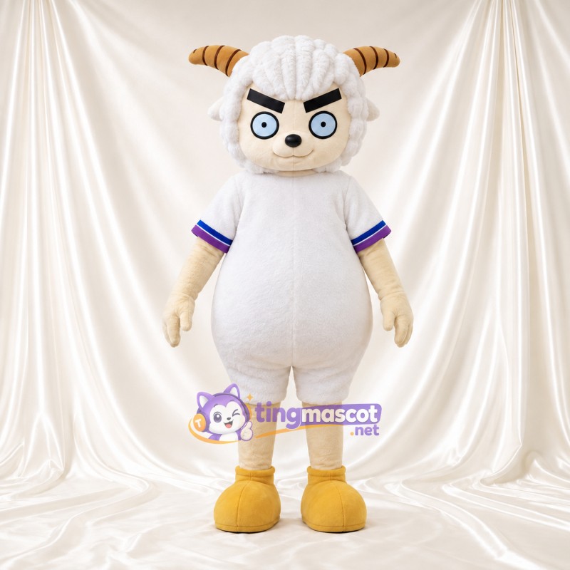Costume de mascotte Mouton – blanc – Chemise (blanc); Lunettes (bleu) Costume de mascotte Mouton – blanc – Chemise (blanc); Lunettes (bleu)