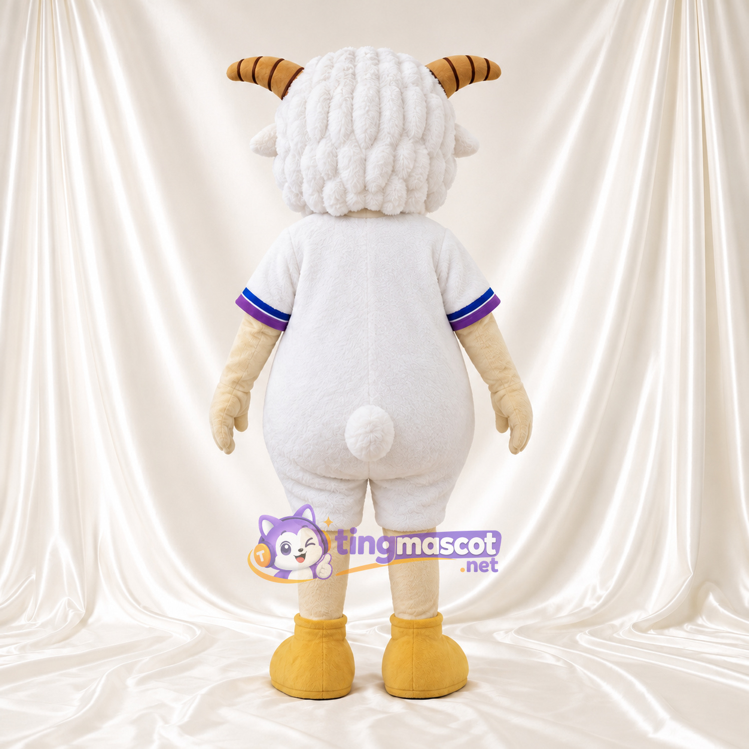 Costume de mascotte Mouton – blanc – Chemise (blanc); Lunettes (bleu) Costume de mascotte Mouton – blanc – Chemise (blanc); Lunettes (bleu)