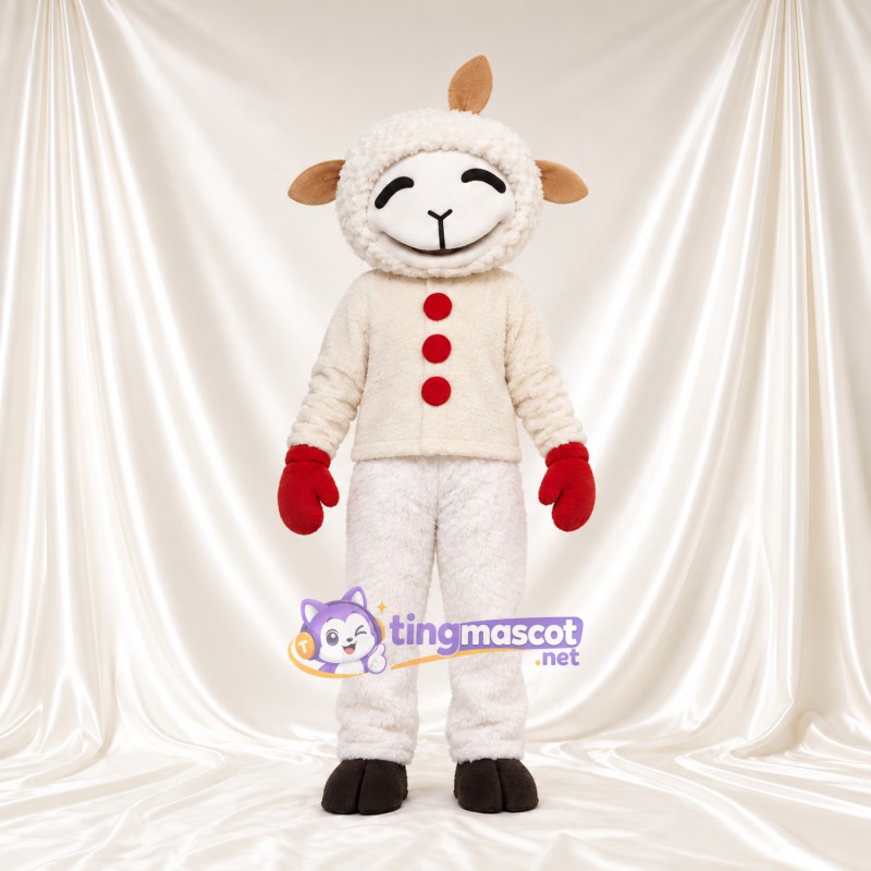 Costume de mascotte Mouton – blanc – Boutons (rouge); Moufles Costume de mascotte Mouton – blanc – Boutons (rouge); Moufles