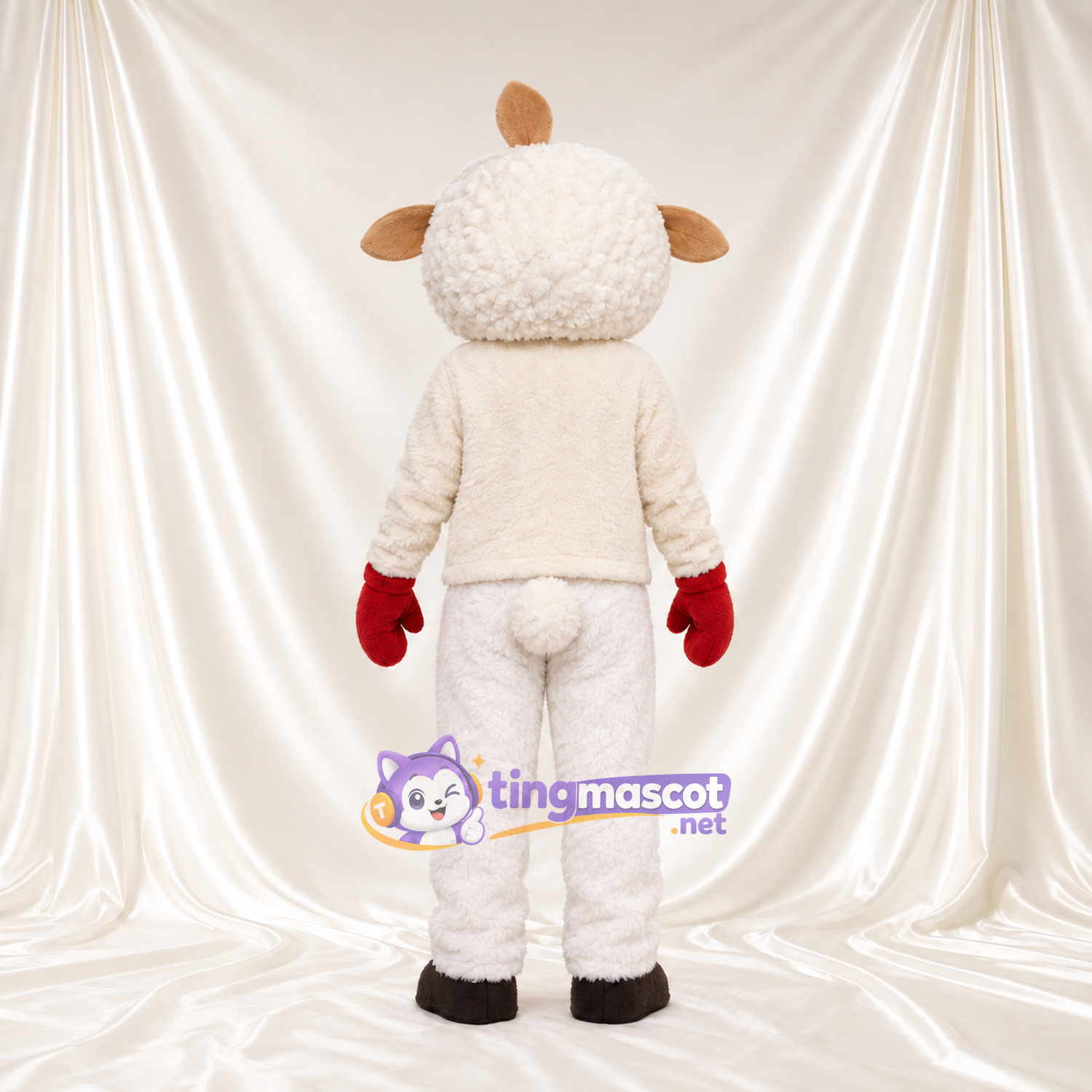 Costume de mascotte Mouton – blanc – Boutons (rouge); Moufles Costume de mascotte Mouton – blanc – Boutons (rouge); Moufles