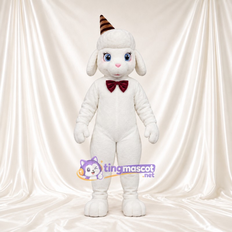 Costume de mascotte Mouton – blanc – Cornes; Nœud papillon (rouge) Costume de mascotte Mouton – blanc – Cornes; Nœud papillon (rouge)