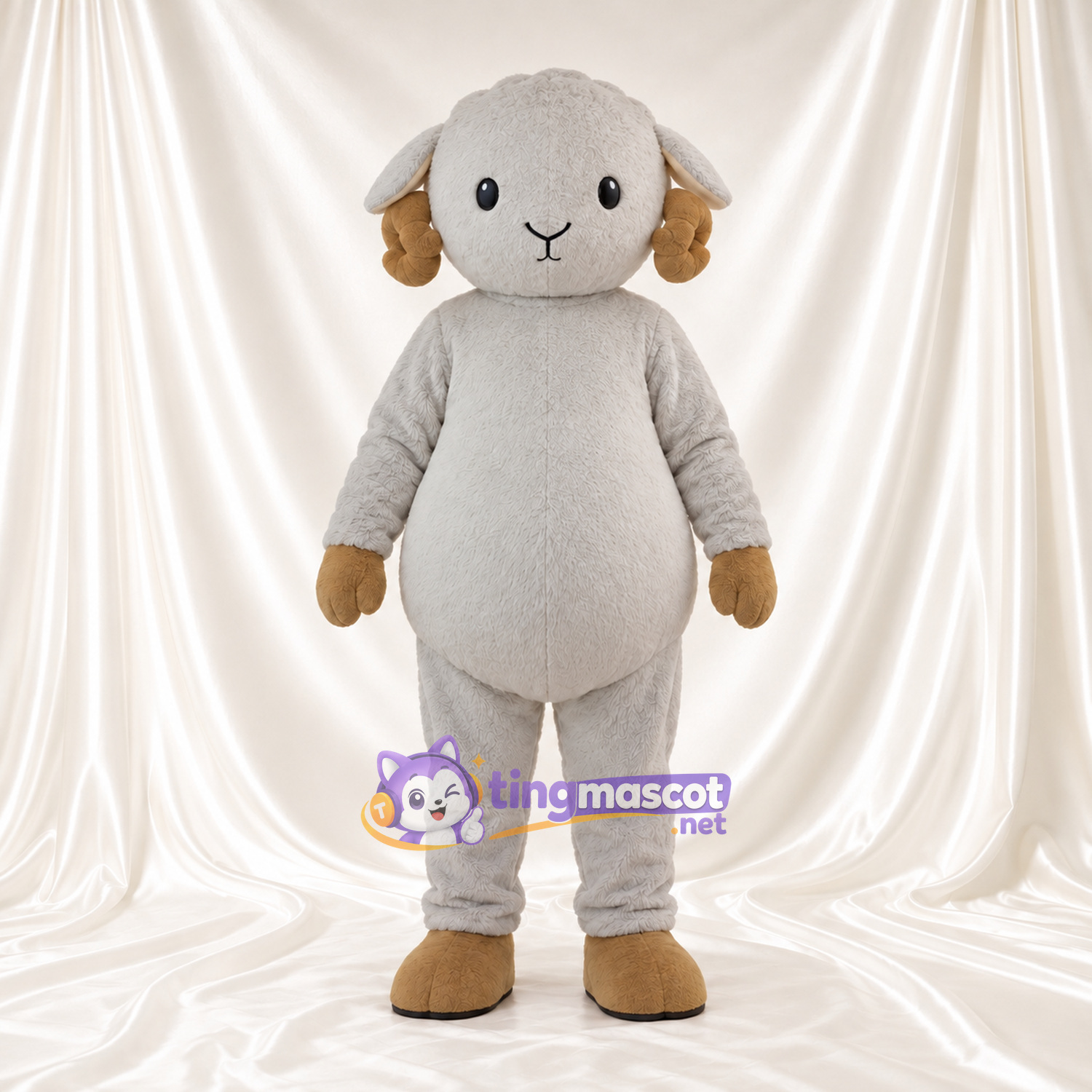 Costume de mascotte Mouton – gris – Queue ronde; Sabots (brun clair) Costume de mascotte Mouton – gris – Queue ronde; Sabots (brun clair)