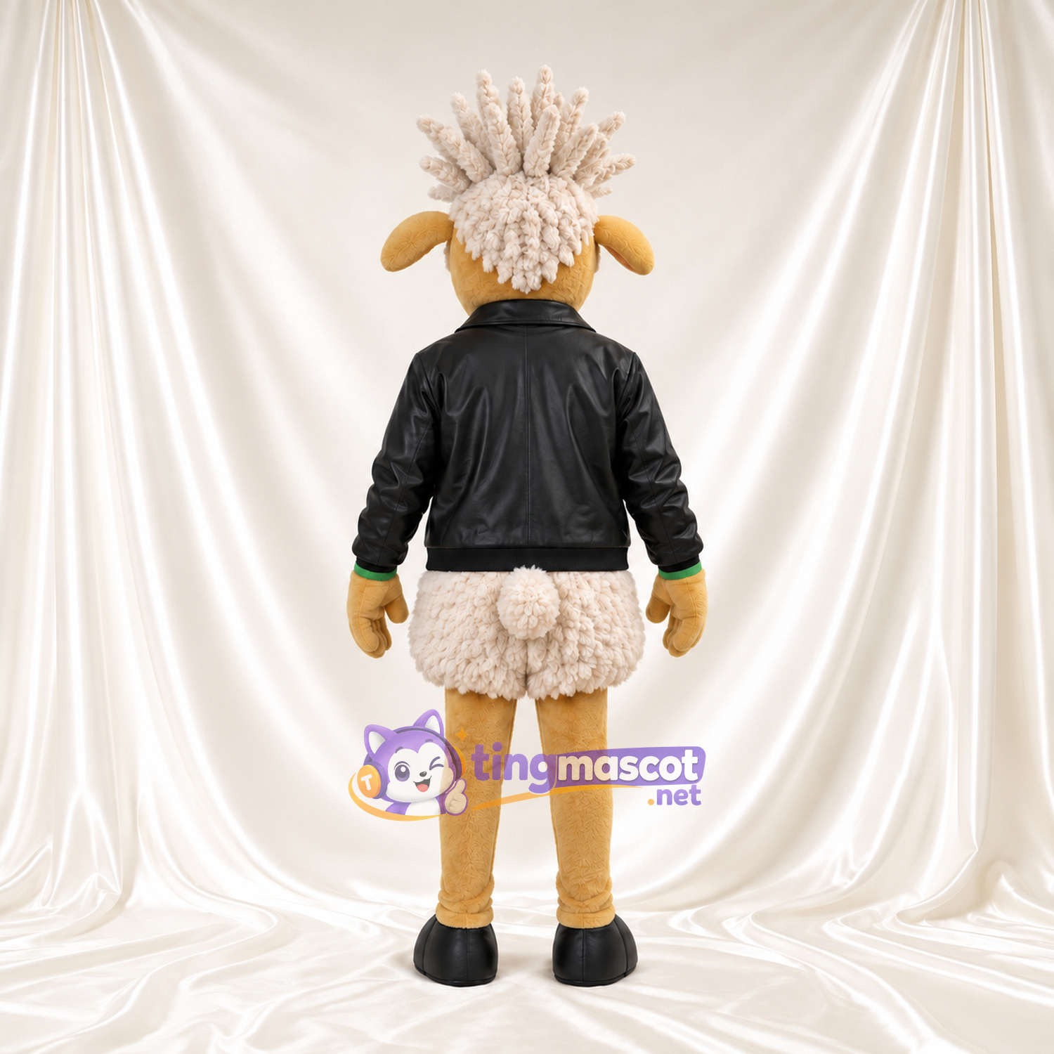 Brown Sheep Mascot Costume - Black Jacket and Spiked Hair Brown Sheep Mascot Costume - Black Jacket and Spiked Hair
