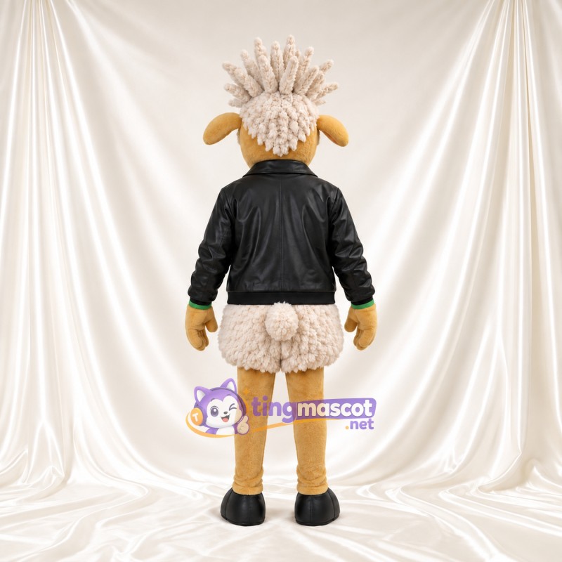 Brown Sheep Mascot Costume - Black Jacket and Spiked Hair Brown Sheep Mascot Costume - Black Jacket and Spiked Hair